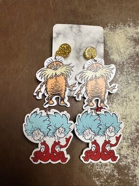 Dr. Seuss The Lorax & Thing 1/Thing 2 Dangle Earrings - Orange, Blue, Red, Gold